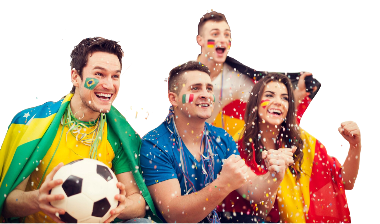 Bandieroni da stadio personalizzabili 1 multinational football supporters celebrating goal